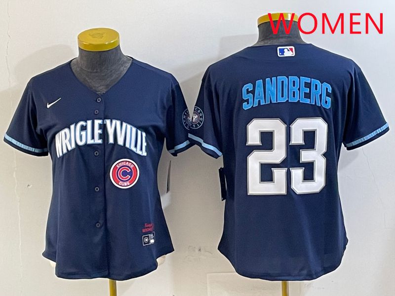 Women Chicago Cubs #23 Sandberg Blue City Edition Game 2025 Nike MLB Jersey style 7->women mlb jersey->Women Jersey